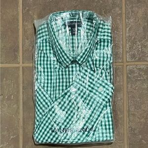 Lands' End Men's Casual Green Checkered Shirt